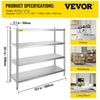 Vevor 4-Tier Storage Shelf 70.9" x 17.7" x 59.1" Stainless Steel 1320 Lbs. Capacity Adjustable Height New