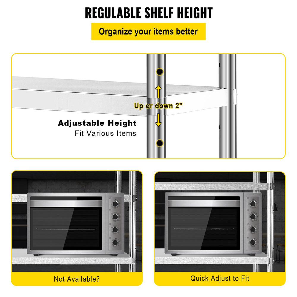 Vevor 5-Tier Storage Shelf 70.9" x 17.7" x 70.9" Stainless Steel 1650 Lbs. Capacity Adjustable Height New