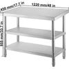 Vevor Outdoor Prep Table 48" x 17.7" x 33.7" Commercial Stainless Steel with 2 Adjustable Undershelf New