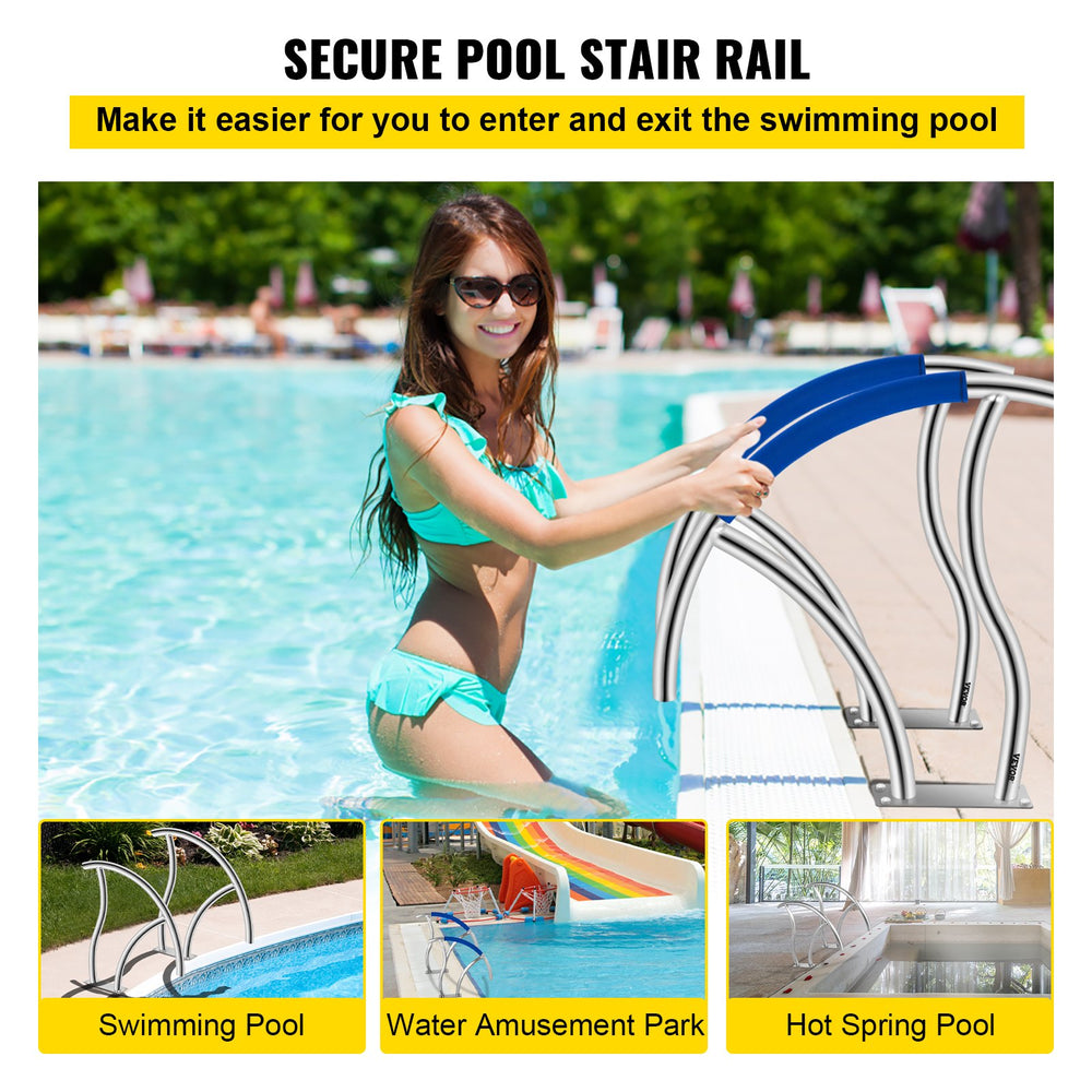 Vevor Pool Rail 30" x 30" Rustproof Handrail 375 Lbs Capacity with Blue Nylon Grip Cover New