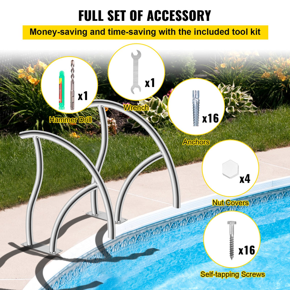 Vevor Pool Rail 30" x 30" Rustproof Handrail 375 Lbs Capacity with Blue Nylon Grip Cover New