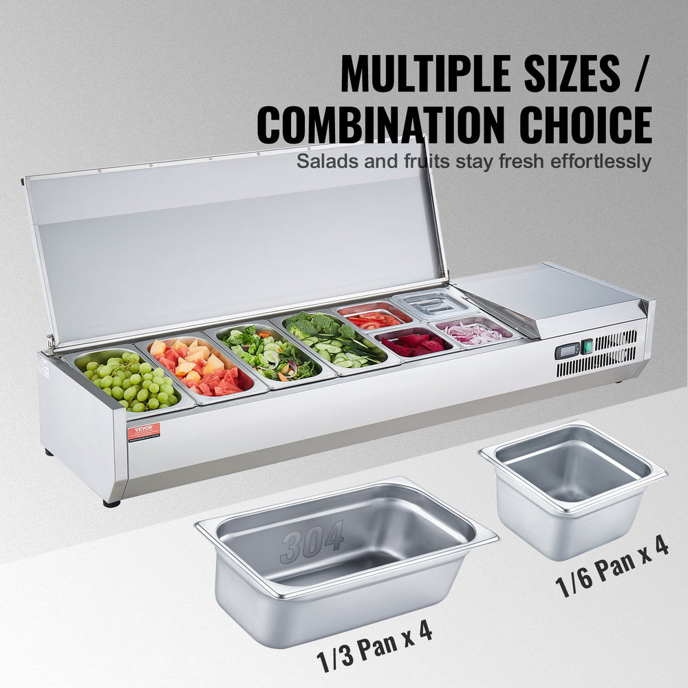 Vevor Refrigerated Condiment Prep Station 58.2" with Removable Lid 150W Stainless Steel New