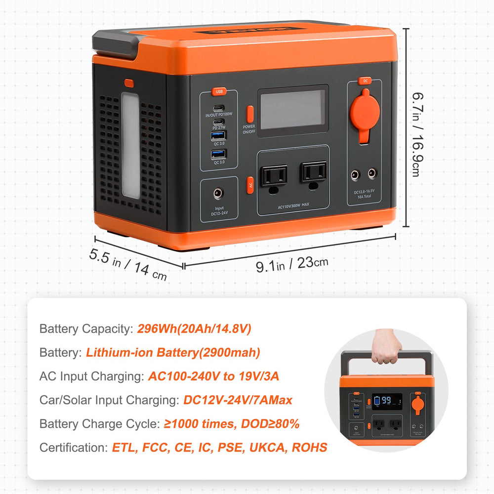 Vevor 296Wh/300W Portable Power Station Lithium Battery Solar Generator New