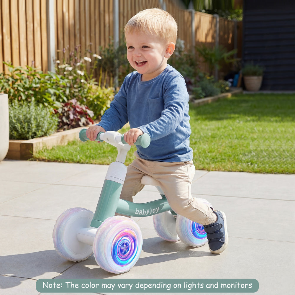 Baby Balance Bike with Adjustable Handlebar and Seat with Lighting Wheels-Green - Gallery View 1 of 10
