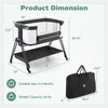 Portable bedside sleeper for baby in black, featuring 7 adjustable heights and a bottom storage shelf for essentials.