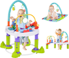 4-in-1 Baby Bouncer Activity Center in green with adjustable heights, 360° rotatable seat, and interactive toys for.