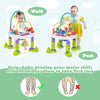 4-in-1 Baby Bouncer Activity Center in green, featuring adjustable heights and multiple interactive toys for motor.