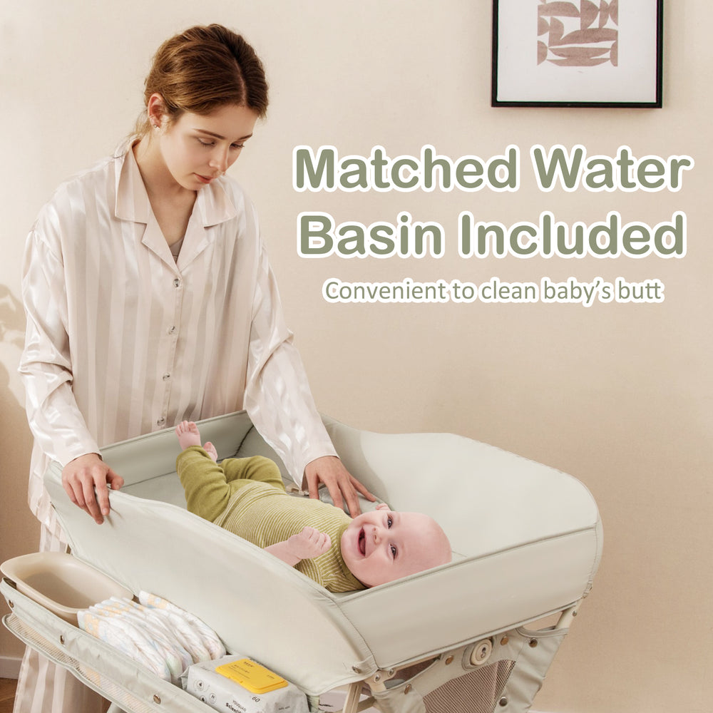 Baby Diaper Changing Table with Water Basin Wheel-Green - Gallery View 1 of 10