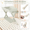 Baby diaper changing table in green with removable water basin and 4 lockable wheels for easy mobility and storage.
