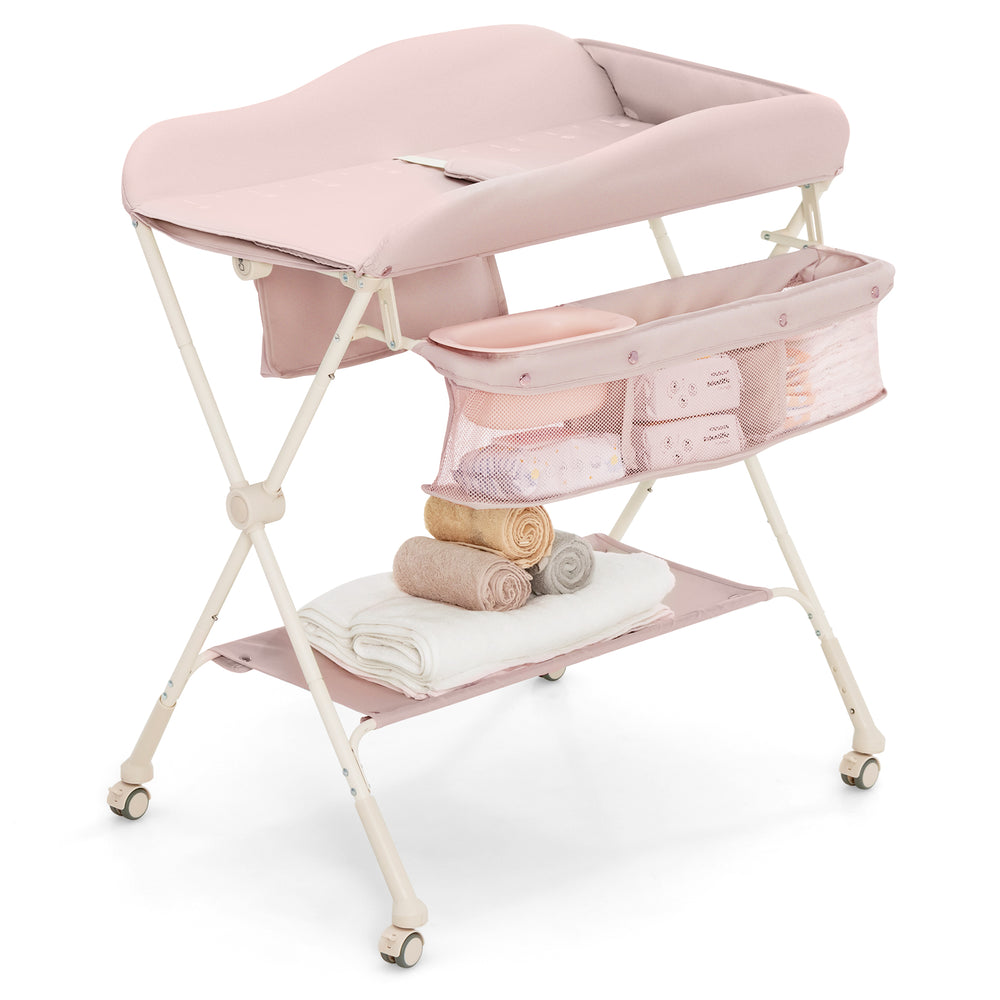 Baby Diaper Changing Table with Water Basin Wheel-Pink - Gallery View 1 of 10