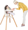 6-in-1 baby high chair with removable tray, adjustable footrest, and durable beech wood legs for safe mealtime use.