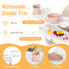 Removable double tray of the beige baby high chair with cup holders, dishwasher-safe for easy cleaning and convenience.