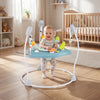 Baby Jump and Play Activity Center in blue, featuring a sturdy round base, adjustable height, and safe rubber foot pads.