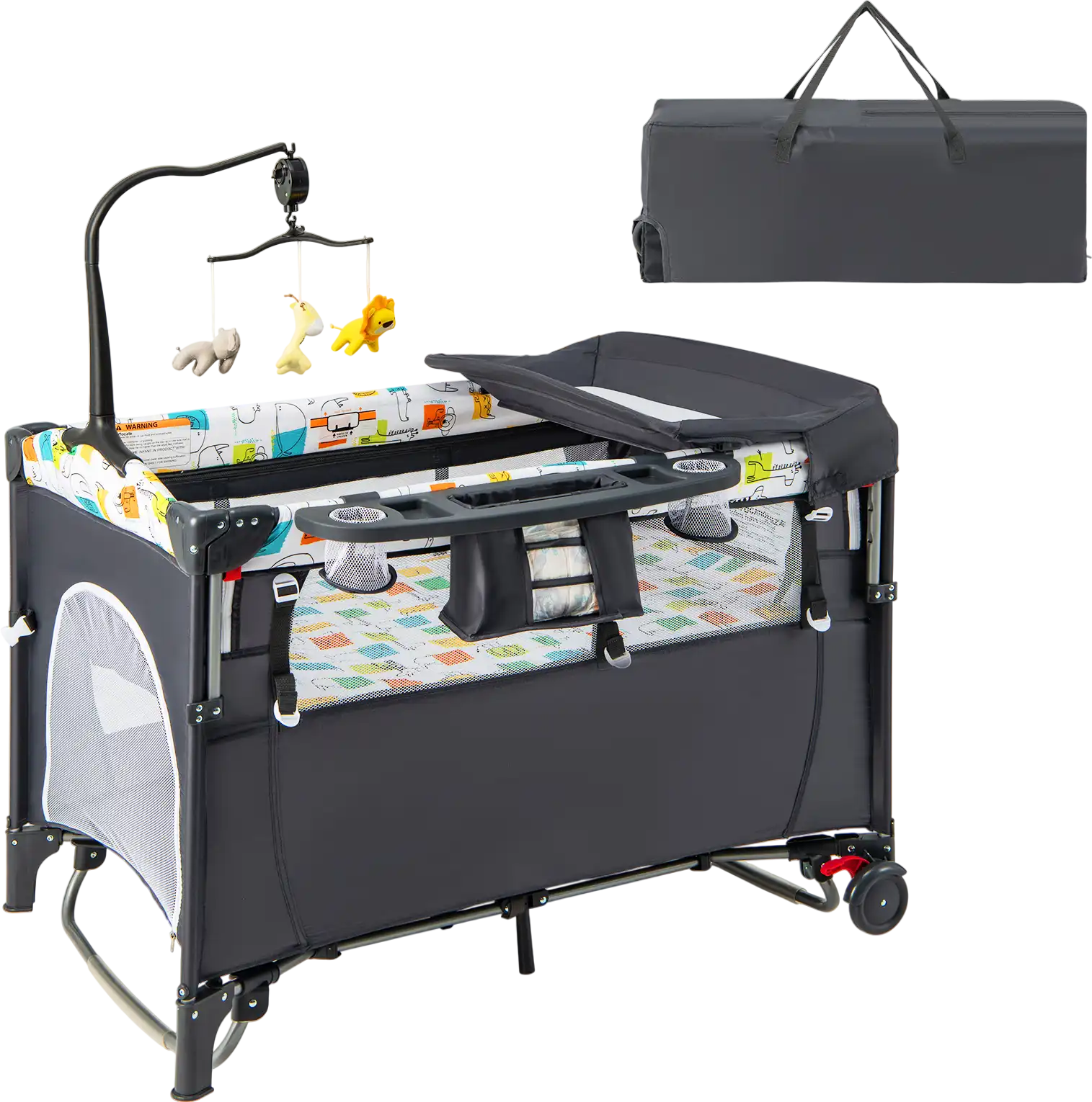 Costway 5-in-1 Foldable Baby Playpen Bedside Crib w/ Music Box 31968057 New