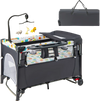 5-in-1 baby nursery center in gray with detachable changing table, music box, and foldable design for easy transport.
