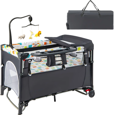 Costway 5-in-1 Foldable Baby Playpen Bedside Crib w/ Music Box 31968057 New