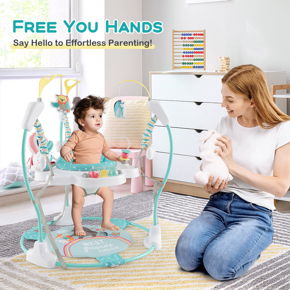 Baby Activity Center Height Adjustable Baby Bouncing Saucer with Interactive Toys-Blue - Gallery View 1 of 10