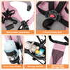Removable guardrails and 5-point safety belt on the pink 4-in-1 baby trike for secure toddler riding.