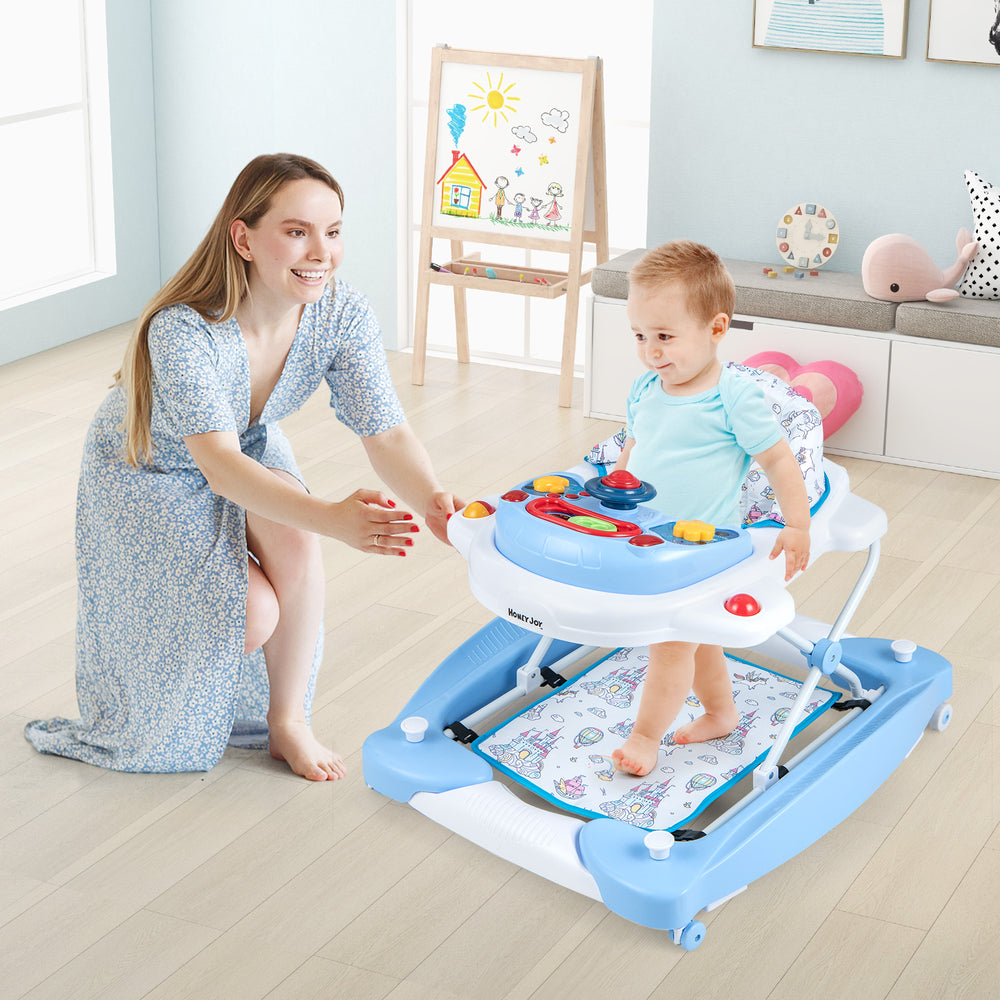 6 in 1 Foldable Baby Walker with Adjustable Height-Blue - Gallery View 1 of 11