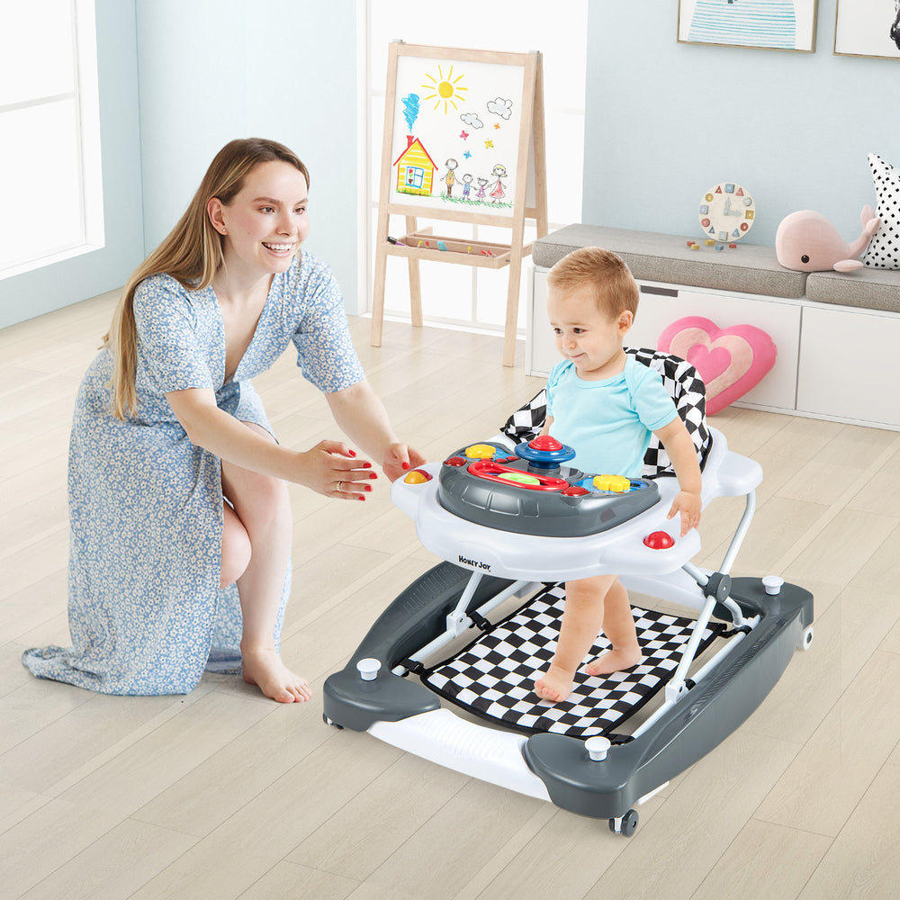 6 in 1 Foldable Baby Walker with Adjustable Height-Gray - Gallery View 1 of 11