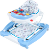 6 in 1 foldable baby walker in blue with adjustable height, music tray, and removable seat cushion for interactive fun.