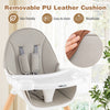 Removable PU leather cushion of the 5-in-1 baby wooden high chair in gray, offering comfort and easy cleaning.