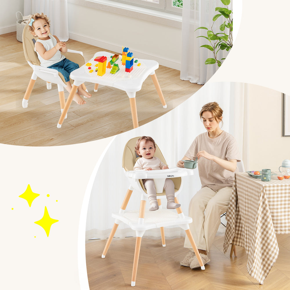 5-in-1 Baby Wooden Convertible High Chair-Khaki - Gallery View 1 of 9