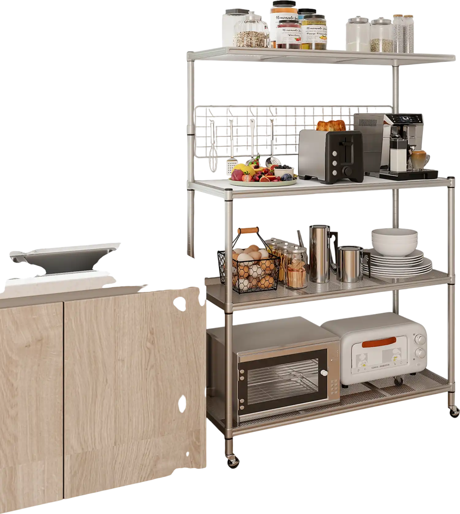 Costway 4-Tier Baker's Rack on Wheels Adjustable Shelves Silver 379214658 New