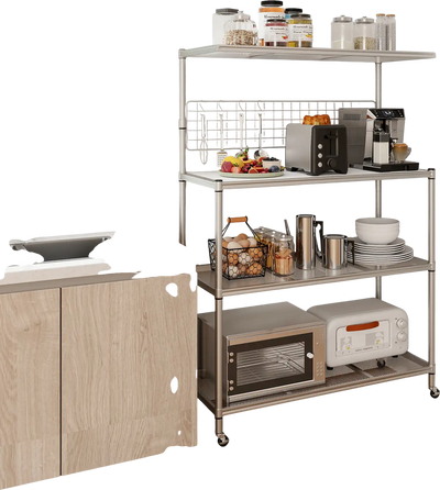 Costway 4-Tier Baker's Rack on Wheels Adjustable Shelves Silver 379214658 New