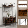 Rustic brown baker's rack showcasing exquisite wood grains and a protective baffle, perfect for stylish wine storage.