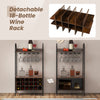 Detachable 18-bottle wine rack in rustic brown with 5 rows for glasses, ideal for kitchen or dining room organization.