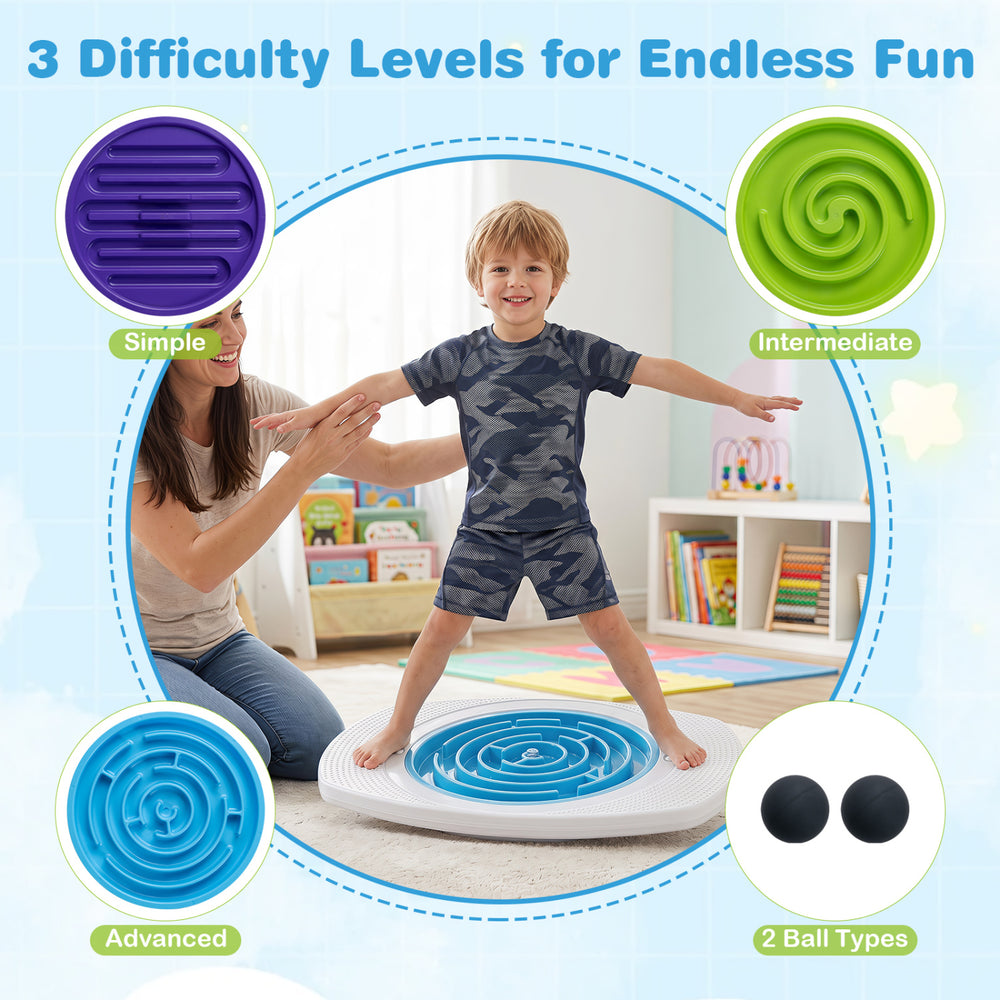 Close-up of the Balance Board Maze for Kids showing the intricate design of the three maze discs for enhanced balance training.