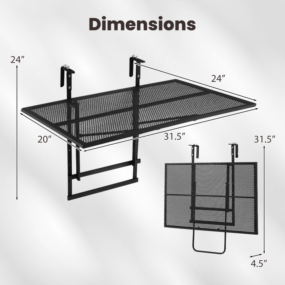 Large metal folding bar table dimensions with adjustable height, perfect for balconies and outdoor use.