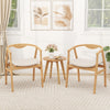 Bamboo accent chairs with armrests and curved backrests, featuring soft cushions, perfect for living room decor.