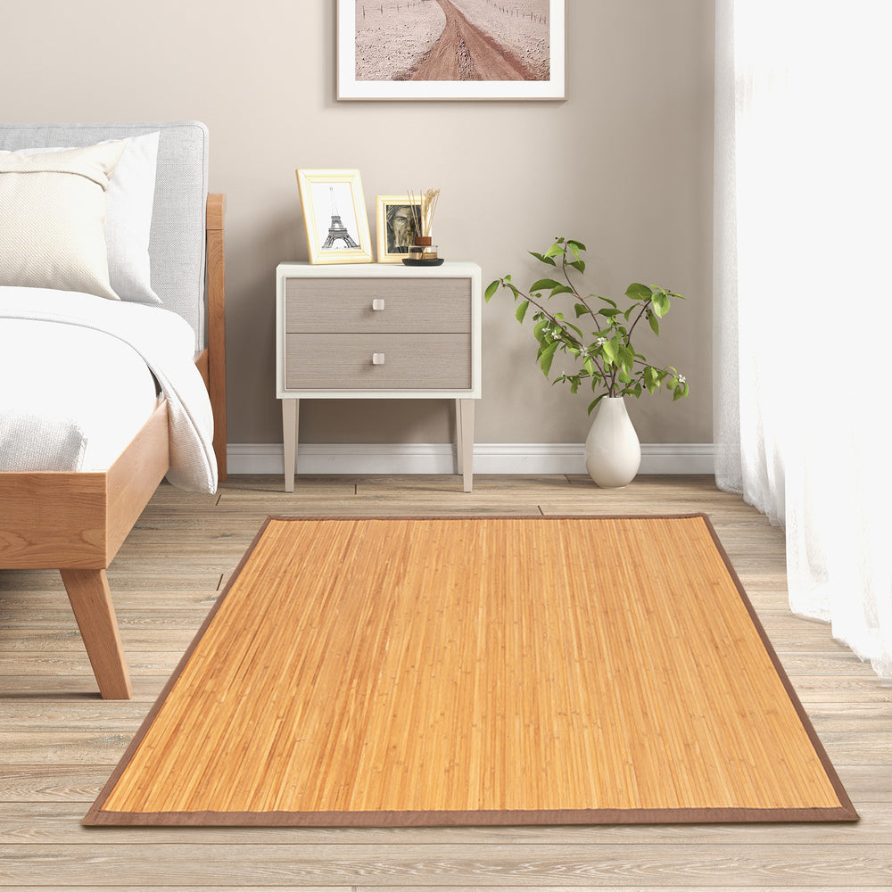 5 x 8 feet bamboo floor mat with a 1.6" border, perfect for adding a cool touch to your bedroom or entryway.