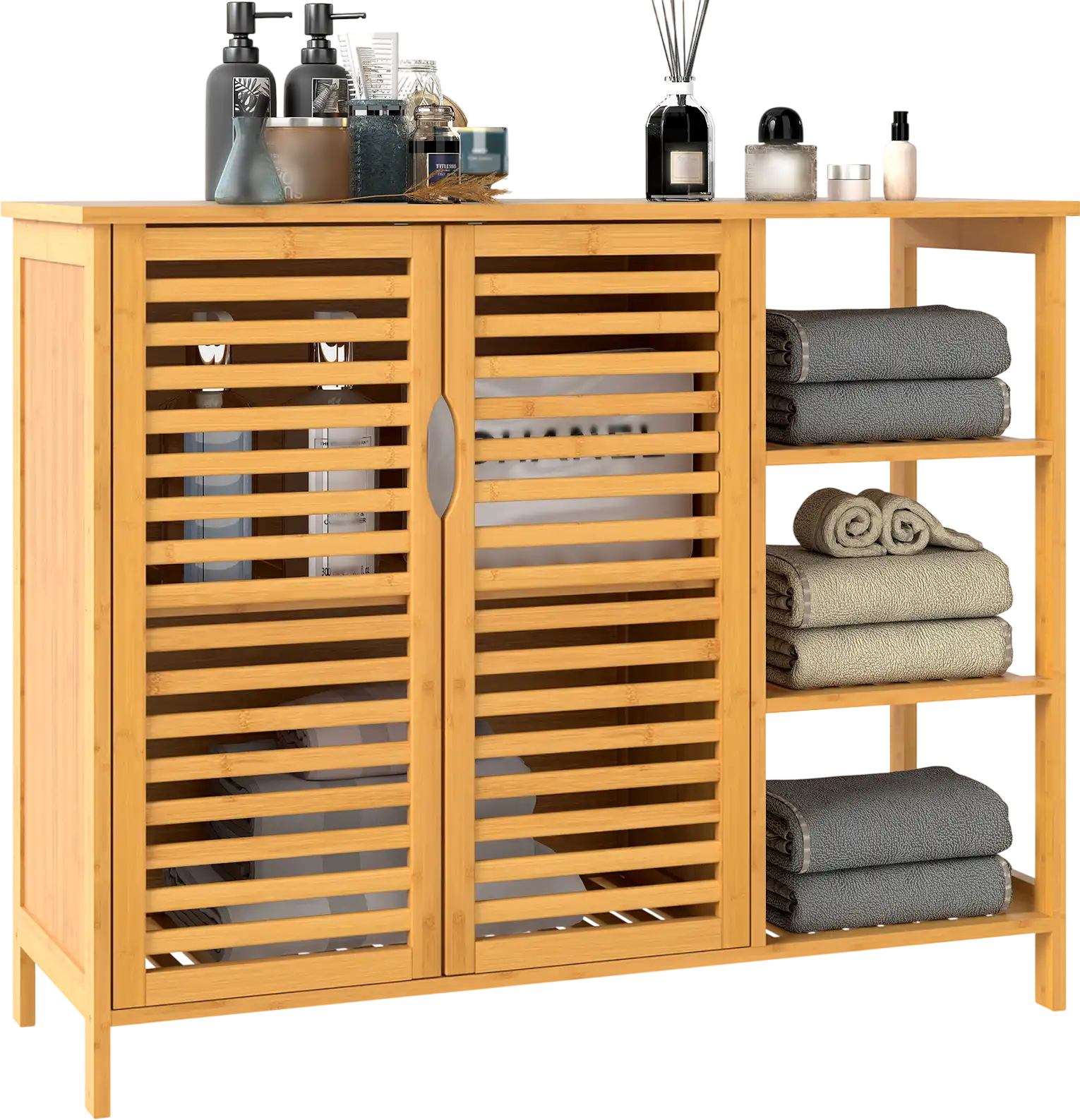 Costway Bamboo Bathroom Storage Cabinet 2-Door Organizer 71218328 New