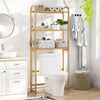 Bamboo bathroom floor organizer showcasing a natural finish, perfect for storing toiletries and enhancing bathroom.