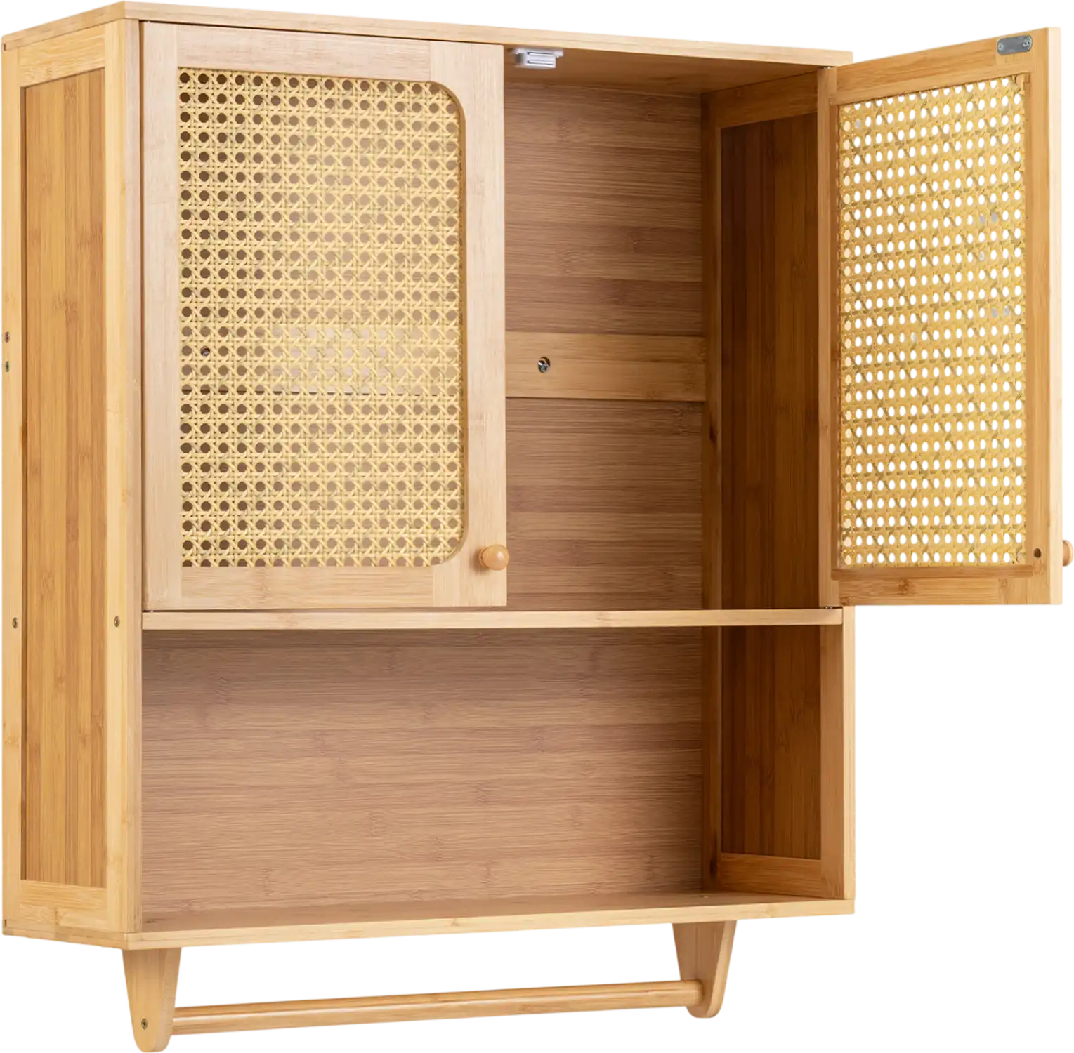 Costway Bamboo Bathroom Wall Cabinet Towel Rack Ventilated Doors 79514014 New