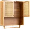 Bamboo bathroom wall cabinet features ventilated doors, a towel rack, and multi-layer storage for organized essentials.