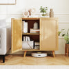Bamboo buffet storage cabinet with PE rattan doors, featuring double doors and a stylish boho design for kitchen.