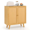 Bamboo buffet storage cabinet with PE rattan doors, double doors for kitchen organization, and a chic boho-inspired.