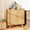 Bamboo buffet storage cabinet with PE rattan doors, double doors for organizing kitchen supplies, and stylish design.