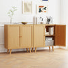 Bamboo buffet storage cabinet with PE rattan doors, featuring a spacious top and double doors for kitchen organization.
