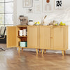 Bamboo buffet storage cabinet with PE rattan doors, featuring double doors and a chic boho-inspired design for kitchen.