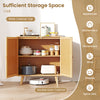 Bamboo buffet storage cabinet with PE rattan doors, double door design for organizing kitchenware and dinnerware.