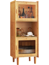 Bamboo storage cabinet with open compartment and acrylic doors, ideal for kitchen or living room organization.