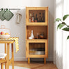 Bamboo storage cabinet with two acrylic doors and open compartment, ideal for kitchen or living room organization.