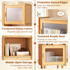 3-cube bamboo storage cabinet with open compartment and textured acrylic doors for versatile home organization.