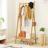 Bamboo Clothes Rack with Hanging Rod Rattan Shelf and Copper Hooks-Natural - Gallery View 1 of 11