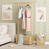 Bamboo Clothes Rack with Rattan Storage Basket and Wheels-Natural - Gallery View 1 of 10
